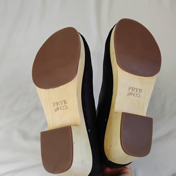 FRYE AND CO. Nubuck leather Black odessa chelsea bootie clog chunky wood sz W7.5 - Picture 7 of 10